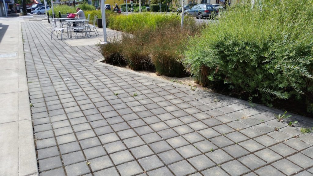Permeable pavers not only remove pollutants by allowing stormwater to soak into the ground, but they provide structure and textures to urban spaces and sidewalks.