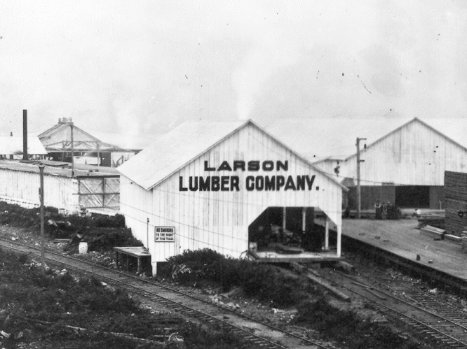 The Larson Lumber Mill occupied the current location known as Bloedel Donovan Park as shown here in 1910.